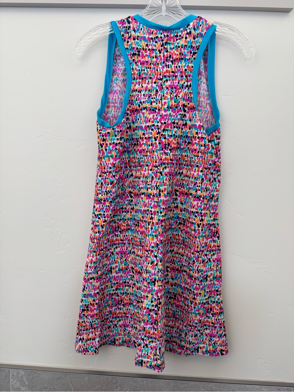 Lacy Dot Design Dress Pink Multicolor Dot Tank Dress with Blue Trim Size Med VGC - Picture 2 of 9